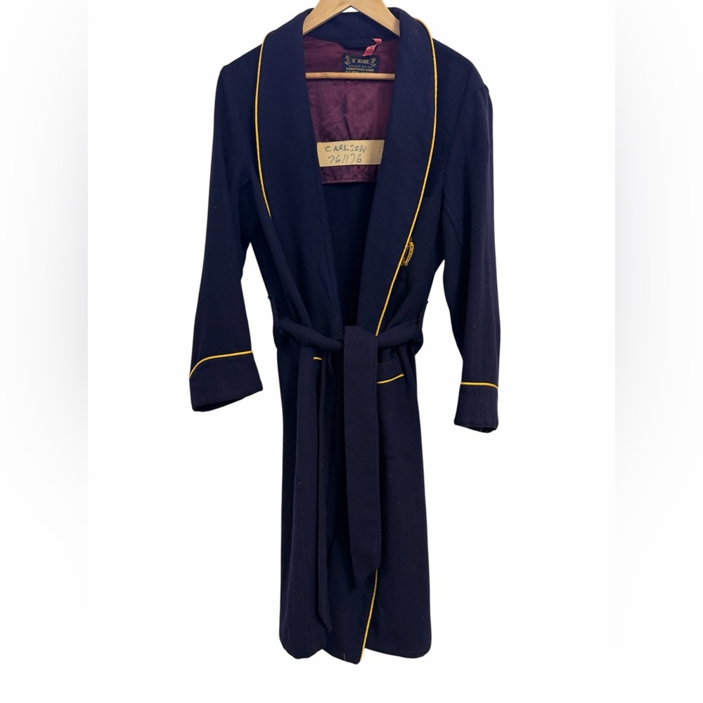 Vintage US Naval Academy Wool Robe Navy Gold Crest Belted Military L - Picture 5 of 9